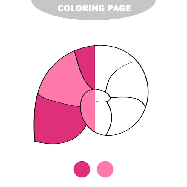 白の孤立した背景に貝殻を描いたシンプルな着色ページ線