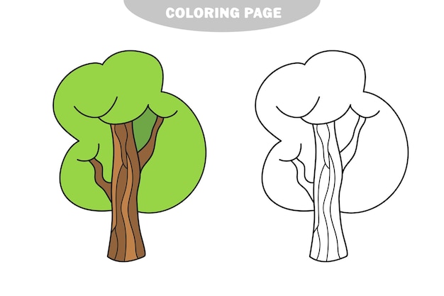 Simple coloring page. Summer Tree to be colored. Coloring book to educate preschool kids. Color and black and white version