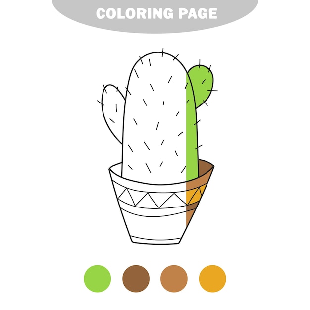 Semplice pagina da colorare illustrazione vettoriale di cactus carino vaso per libro da colorare