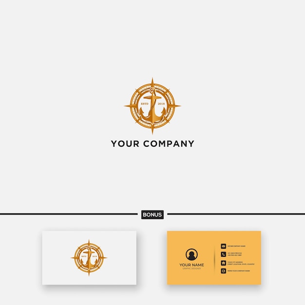 Simple compass and anchor logo vector