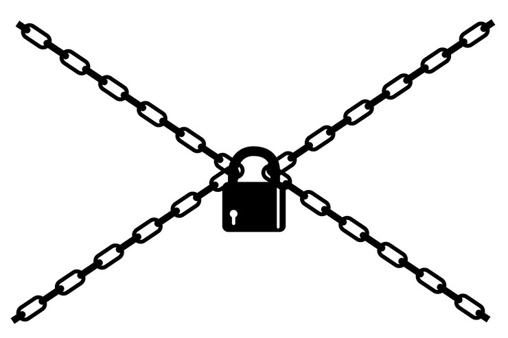 Vector simple conceptual illustration, silhouette chain, secured and locked, element for your design, isolated on white