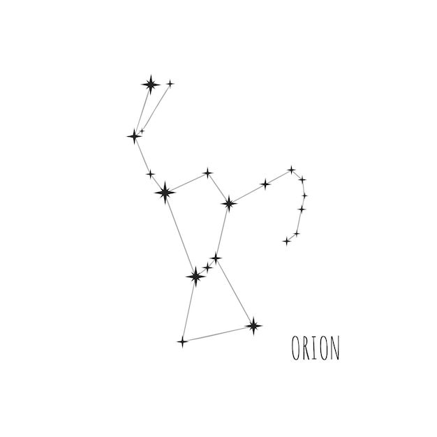 Simple constellation scheme Orion, Doodle, drawn set of linear icons of all 88 constellation