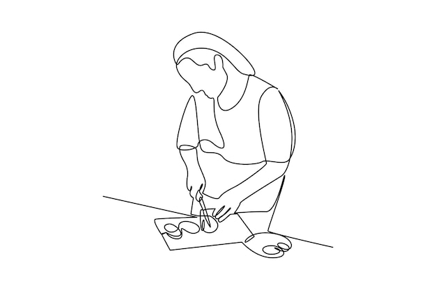 simple continuous line draw of cooking activity minimalist concept cooking activity