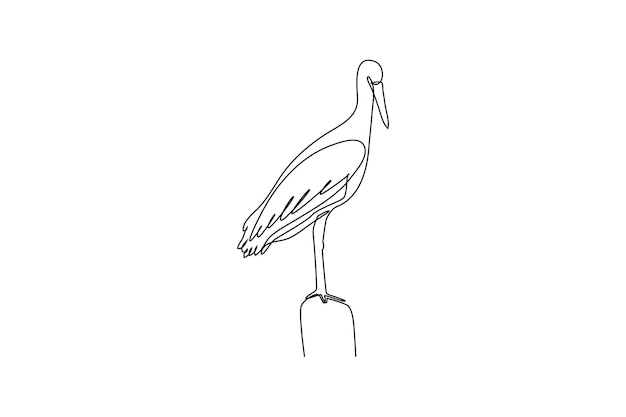 Vector a simple continuous line drawing of a beautiful bird crane on wood minimalist animals concept simple line vector illustration black and white design