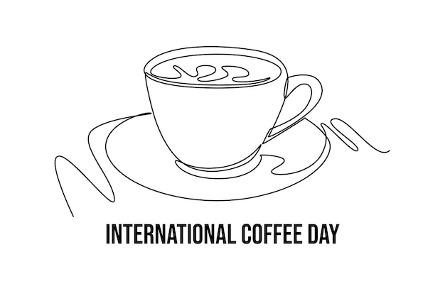 Simple continuous line drawing icon international day of coffee banner and icon Picture of Mug coffee Simple line International coffee day minimalist concept