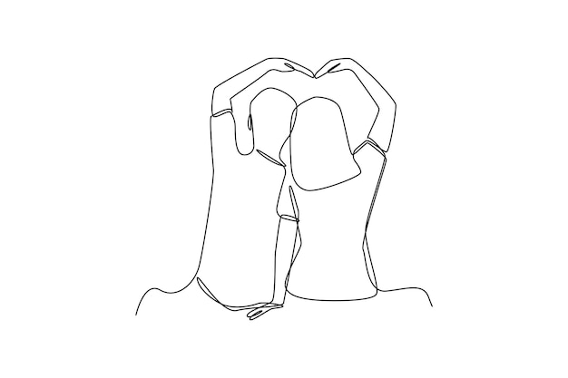 Simple continuous line drawing of love or heart from two people Simple valentine concept Simple line heart valentine Continuous line