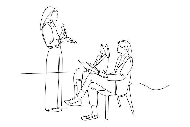 simple continuous line drawing of young business woman presentation in front his friend conference minimalist concept business minimalist concept simple line vector