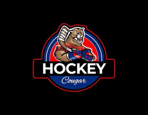 Simple cougar hockey sport character logo design template