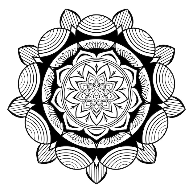 Semplice design mandala nero creativo con sfondo bianco