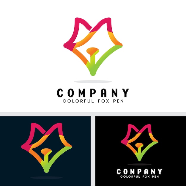 Semplice testa creativa volpe con penna lineare colorato logo design moderno penna volpe logo concept