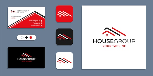 Simple creative house group logo and business card design inspiration template