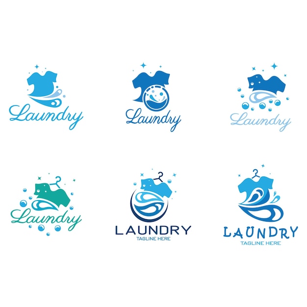 Simple creative laundry logo with the concept of a clothes or clothes washing machine foam water drops logo for washing clothes deodorizer badge company