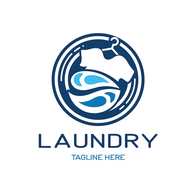 의류 또는 의류 세탁기 거품의 개념을 가진 단순하고 창의적인 세탁 로고
