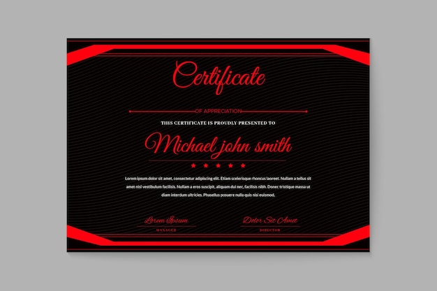 Простой креативный красно-черный дизайн сертификата