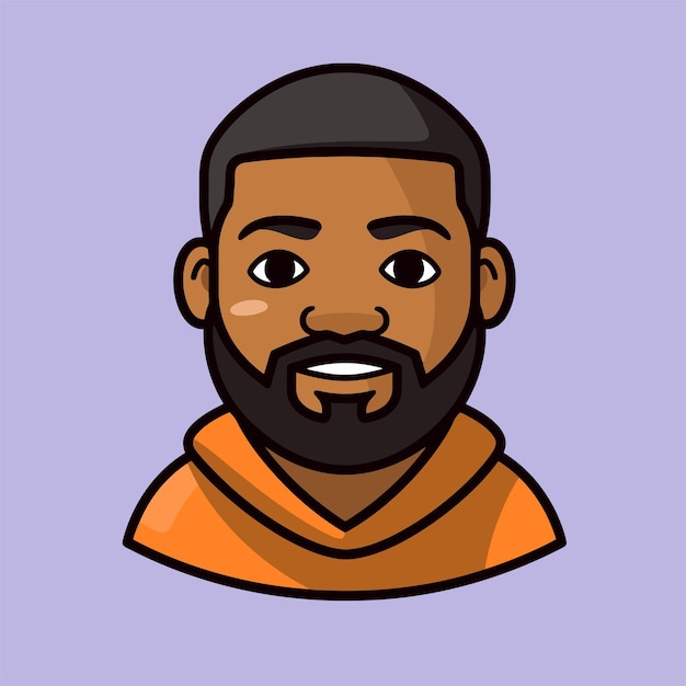 Vector simple cute black boy ith beard icon vector