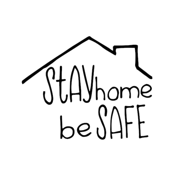 simple cute lettering on the theme stay home doodle style vector illustration icon stay home