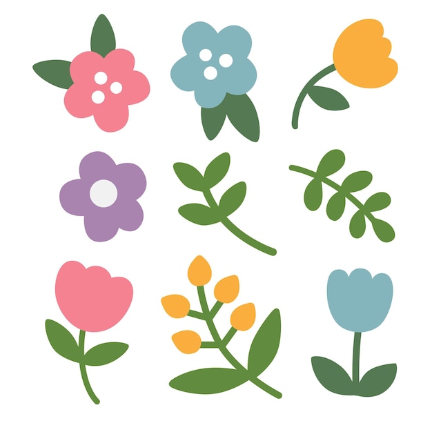 Vector simple and cute pastel flower set