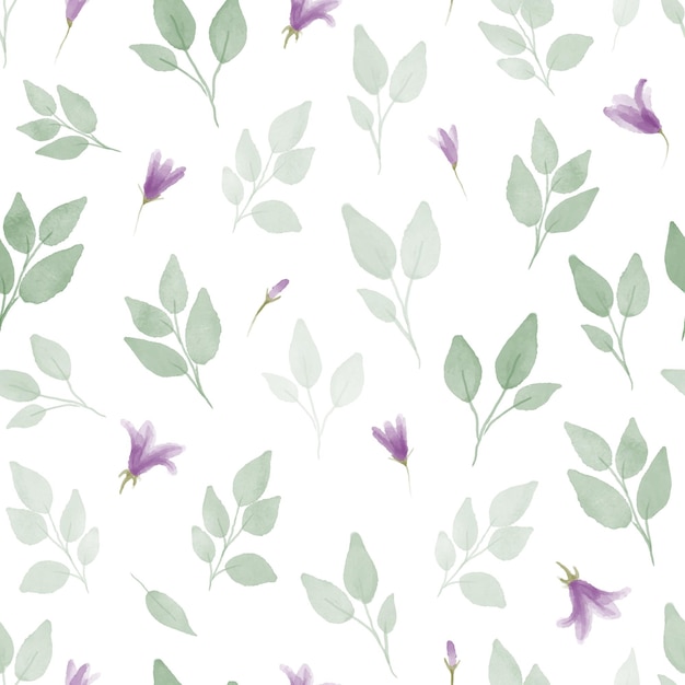 Simple and cute watercolor floral seamless pattern spring branches and leaves