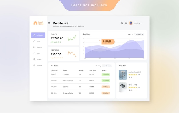 Simple dashboard admin furniture ui design template vector