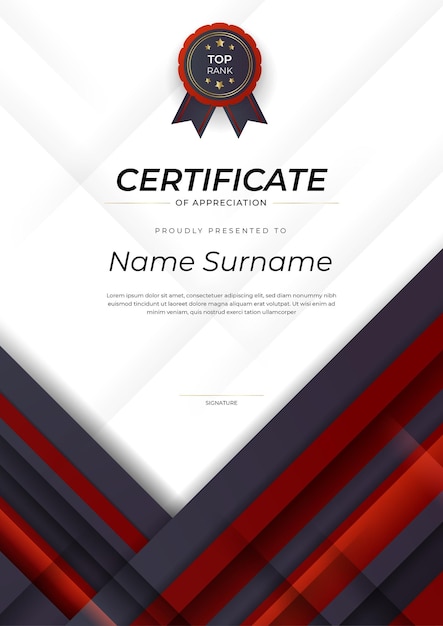 Simple decorative certificate template with red shapes