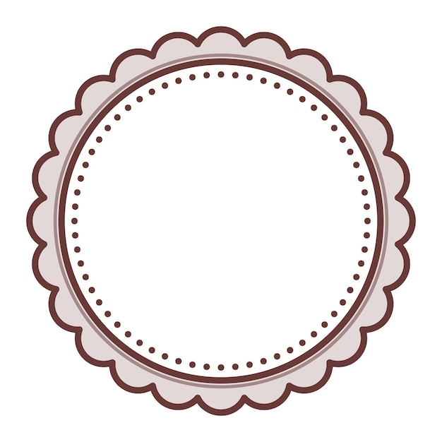 Vector simple decorative scalloped dark brown circular blank frame plain border design