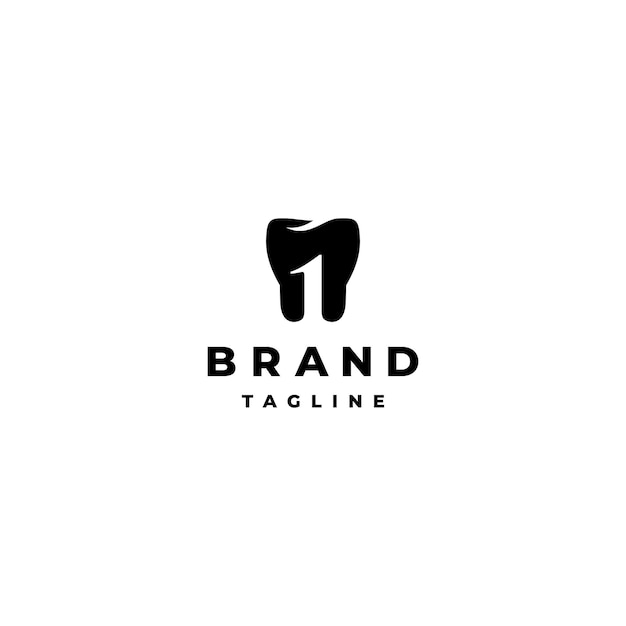 Dentista semplice logo design numero uno nella silhouette dei denti. icona denti semplice con il simbolo numero uno