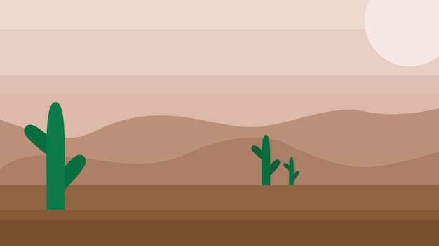 Простой пустынный пейзаж с кактусами. Вектор