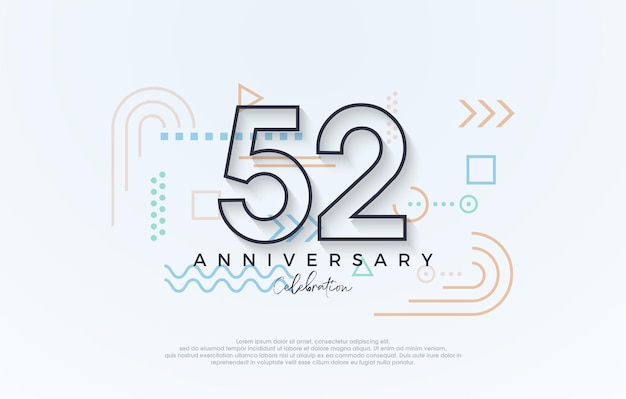 Vector simple design 52nd anniversary with a simple line premium design premium vector