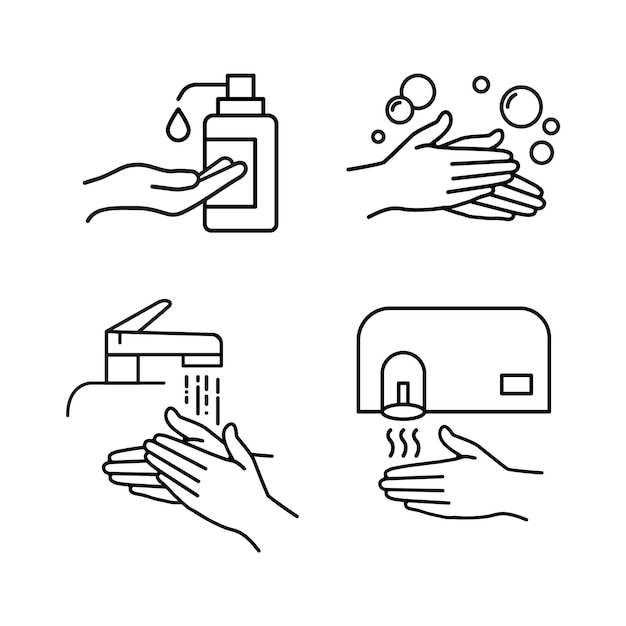 Simple design for hand washing with soap icon. Lettering Wash Your Hands. Line  vector illustration