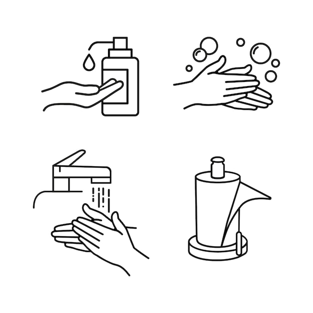 Simple design for hand washing with soap icon. lettering wash your hands. line  vector illustration