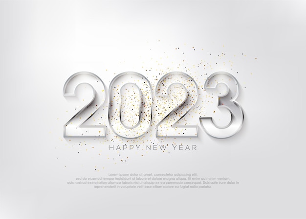 Simple design happy new year 2023 with scattered gold ribbon