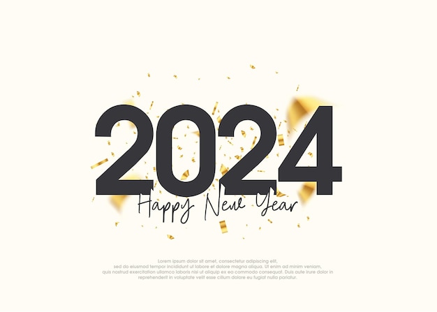 Design semplice felice anno nuovo 2024 con nastro d'oro sparso