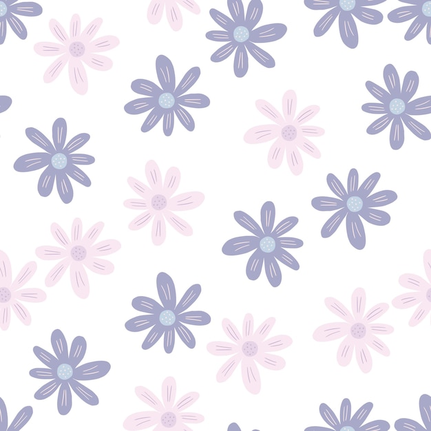 Simple ditsy flowers seamless pattern isolated on white background.