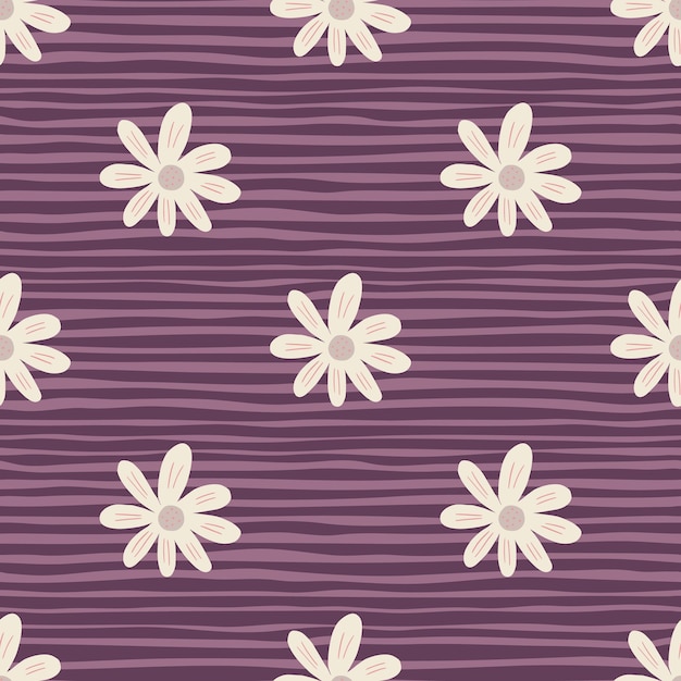 Simple ditsy flowers seamless pattern on stripes background. Cute chamomile print. Floral ornament. Pretty botanical backdrop. Design for fabric , textile print, surface, wrapping, cover.