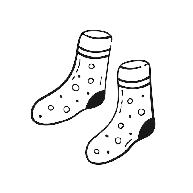 Простые каракули, нарисованные вручную носки Пара носков в черном линейном стиле рисования Векторная иллюстрация на белом фоне