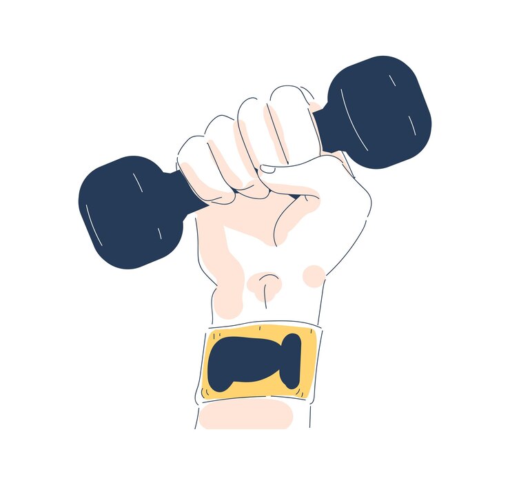 Vector simple doodle hands concept arm with dumbbell poster or banner minimalistic creativity and art