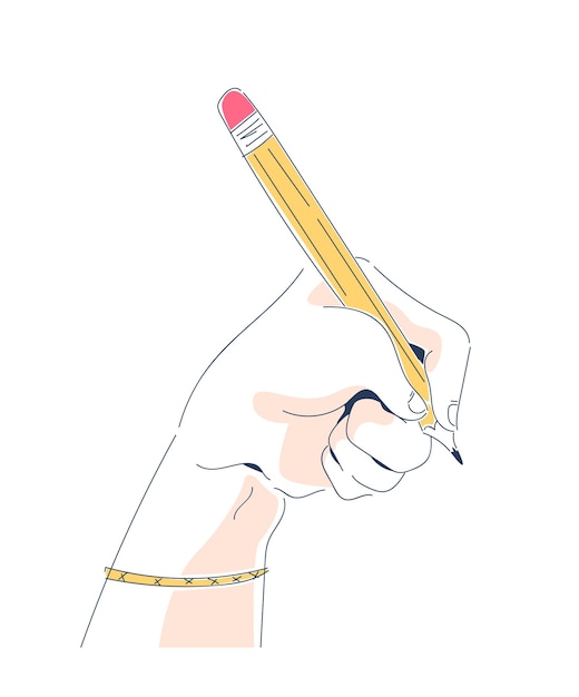 Вектор Простая краска рук концепция руки с карандашом плакат или баннер минималистическое творчество и художественный рисунок