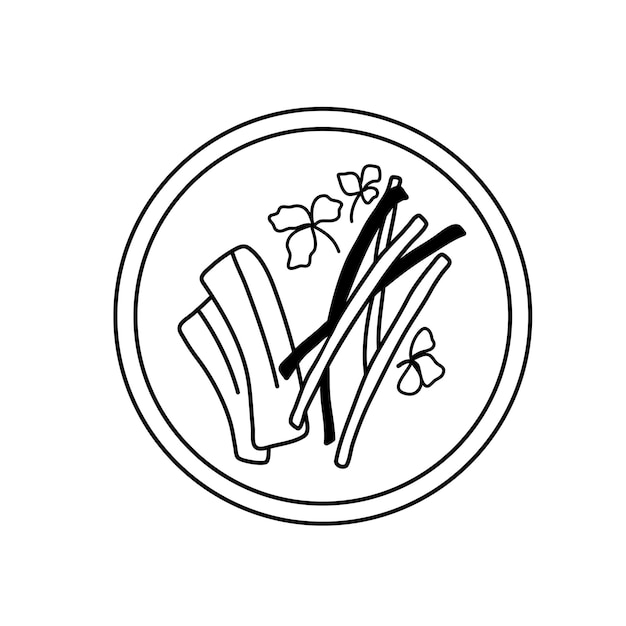간단한 낙서 그림 아시아 음식 잉크 스케치 화이트 절연