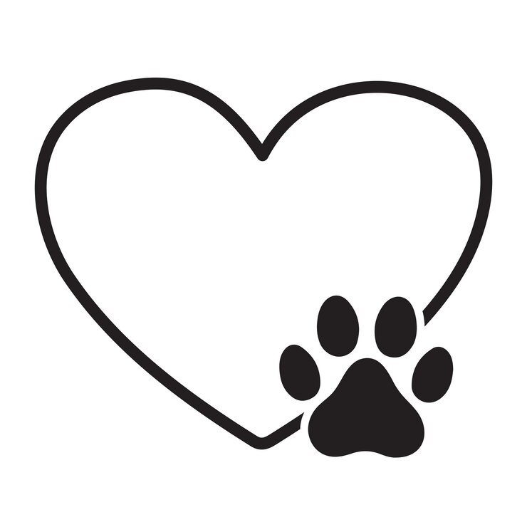 Simple doodle paw shape in heart Black and white paws logo design Illustration about pet animal