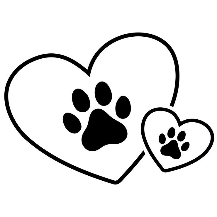 Simple doodle paw shape in heart Black and white paws logo design Illustration about pet animal