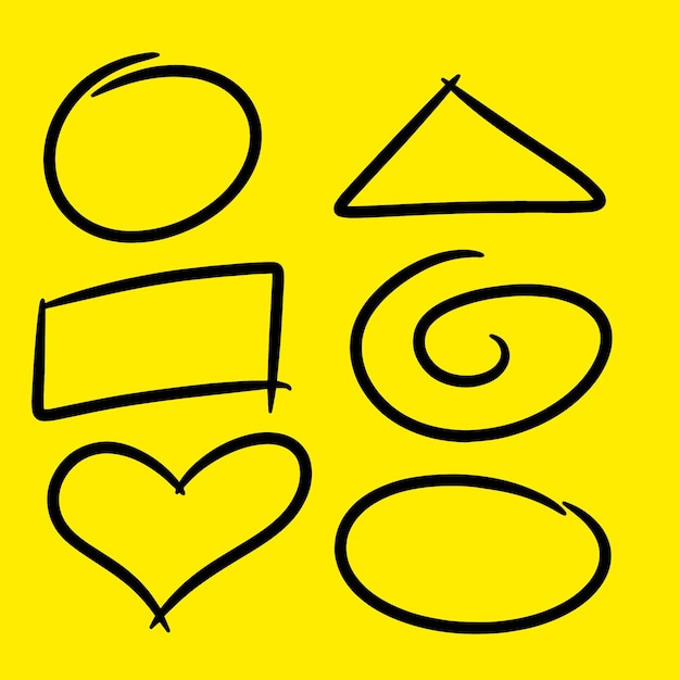 Simple doodle shapes and line on yellow background