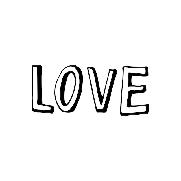 Simple doodle vector lettering for valentine's day cards, posters, wrapping and design. hand drawn heart, isolated on white backdrop. simple quotes.