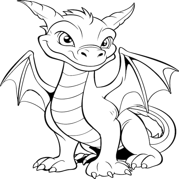 Vector simple dragon coloring page for kids