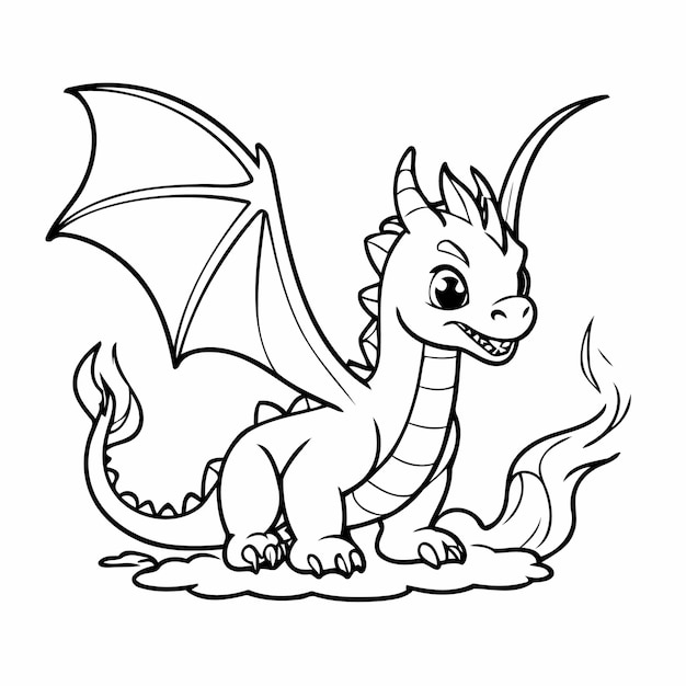 Simple Dragon drawing for kids colouring page