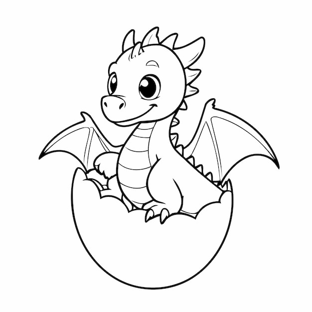 Simple Dragon hatching doodle for kids page