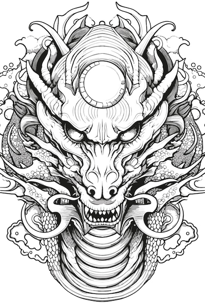 Простой рисунок дракона спереди идеально подходит для окрашивания или татуировки китайской темы
