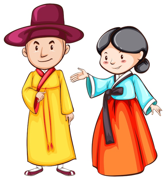 Vector simple drawing of two asian people