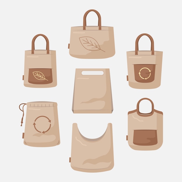 フラットなイラストでシンプルなエコバッグコレクション