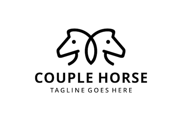 Simple elegance couple horse vector linear icons and logo design template