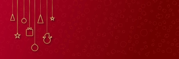 Simple elegant beautiful christmas banner background on red with golden lines